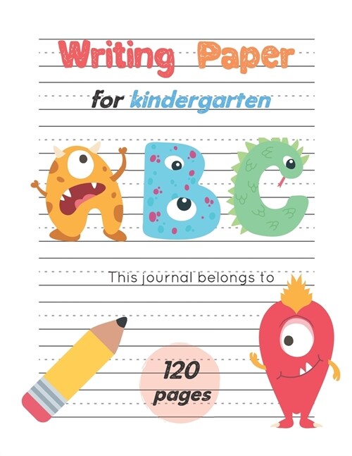 Writing Paper For Kindergarten: Handwiritng Notebook With Dotted Lined Sheet, ABC Alphabet & Number for K-3, Large Size 8.5x11 inches, 120 Pages, Red (Paperback)