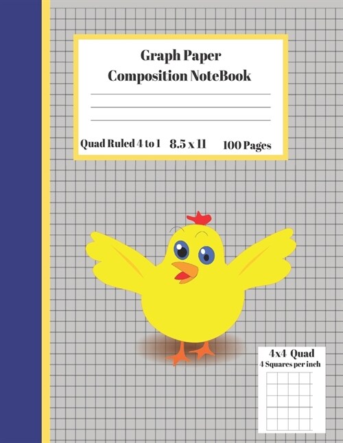Graph Composition Notebook 4 Squares per inch 4x4 Quad Ruled 4 to 1 / 8.5 x 11 100 Sheets: Cute Chicken Feather Gift Journal / Grid Squared Paper Back (Paperback)
