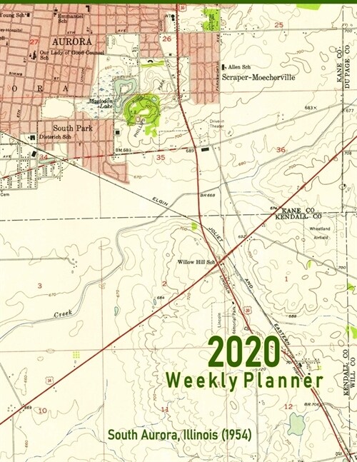 2020 Weekly Planner: South Aurora, Illinois (1954): Vintage Topo Map Cover (Paperback)