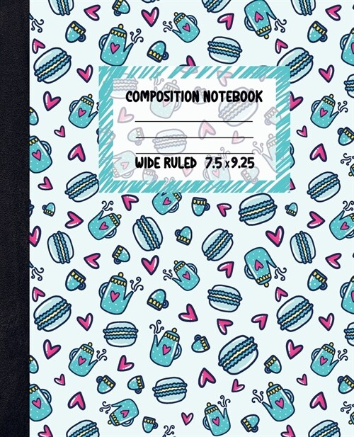 Blue Macaron Composition Notebook: Pretty Lined Paper Exercise Book for Kids - Wide Ruled Notebook for Schoolgirl - Unique Gift Idea with Cute Pattern (Paperback)