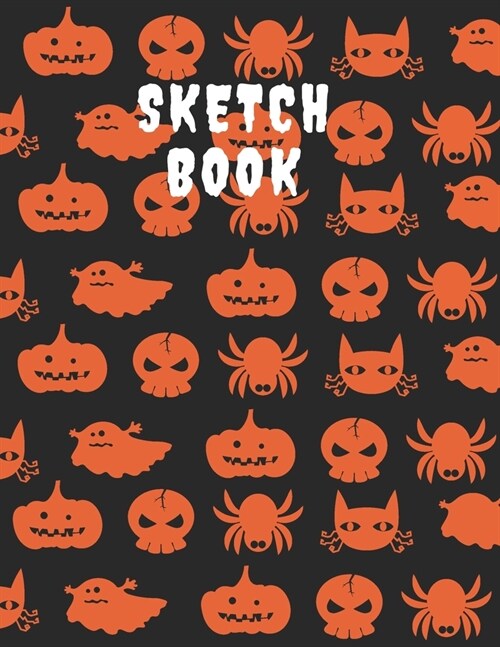 Sketchbook: Kawaii Icons - Happy Halloween - Kids Fun Activity Book for Drawing, Crayon Coloring, Writing, Doodling & Painting, Bl (Paperback)