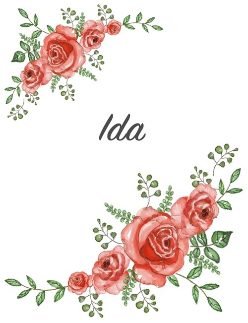 Ida: Personalized Composition Notebook - Vintage Floral Pattern (Red Rose Blooms). College Ruled (Lined) Journal for School (Paperback)