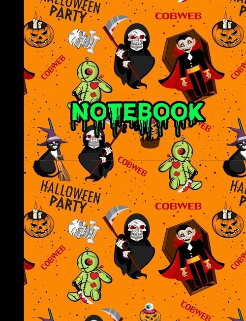 Notebook: Cool Halloween Theme Wide Ruled Composition Notepad Blank Lined Journal Novelty Gift for School or Work (Paperback)