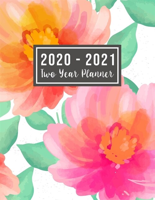 2020-2021 Two Year Planner: 2020-2021 monthly planner full size - Flower Watercolor Cover - 2 Year Calendar 2020-2021 Monthly - 24 Months Agenda P (Paperback)