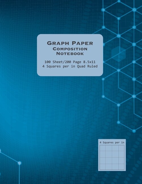 Blue 8.5x11 Quad Ruled Graph Paper Composition Notebook.: 4 Squares Per Inch Quad Ruled, 100 Sheets (200 pages). (Paperback)
