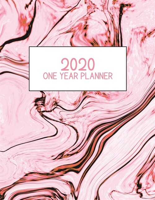 2020 One Year Planner: Jan 2020-Dec 2020, 1 Year Planner, pink orange marble digital paper cover, featuring 2020 Overview, daily, weekly, mon (Paperback)
