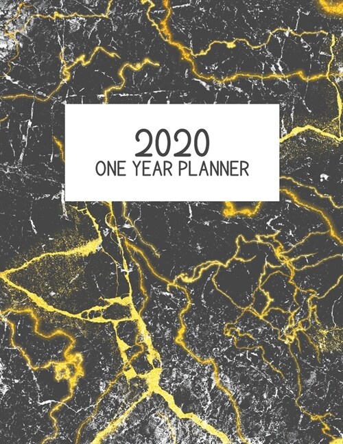2020 One Year Planner: Jan 2020-Dec 2020, 1 Year Planner, grey black marble digital paper cover, featuring 2020 Overview, daily, weekly, mont (Paperback)
