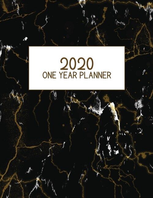 2020 One Year Planner: Jan 2020-Dec 2020, 1 Year Planner, yellow black white marble digital paper cover, featuring 2020 Overview, daily, week (Paperback)