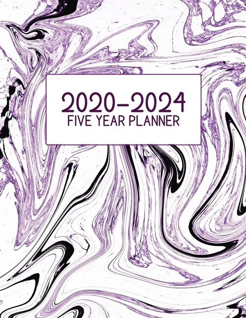 2020-2024 Five Year Planner: Jan 2020-Dec 2024, 5 Year Planner, purple, black marble digital paper cover, featuring 2020-2024 Overview, daily, week (Paperback)