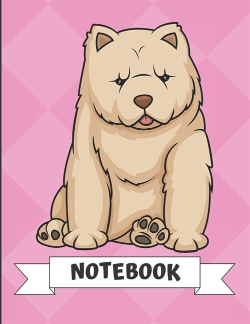 Notebook: Brown Chow Chow Puppy Dog Cartoon on a Pink Diamond Background. Book is Filled with Lined Journal Paper for Notes and (Paperback)