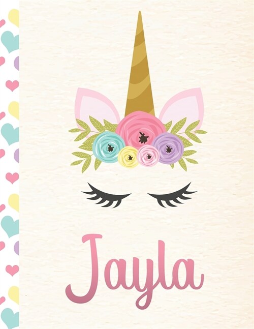 Jayla: Personalized Unicorn Primary Story Journal For Girls With Pink Name - Half Ruled Dotted Midline and Blank Picture Spac (Paperback)