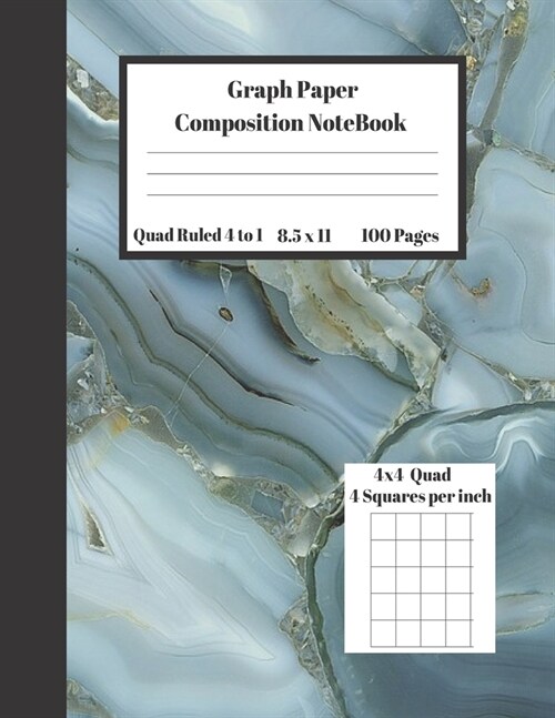 Graph Composition Notebook 4 Squares per inch 4x4 Quad Ruled 4 to 1 / 8.5 x 11 100 Pages: Cute Texture Marble Gift Notepad / Grid Squared Paper Back T (Paperback)