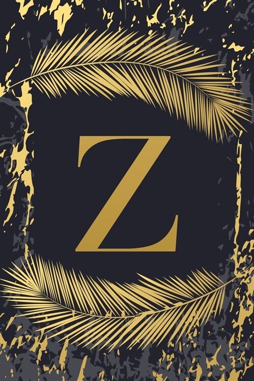 Z: Trendy Gold Initial Monogram Letter Z - Feathers & Marble Texture Personalized Blank Lined Journal & Dairy to Notes an (Paperback)