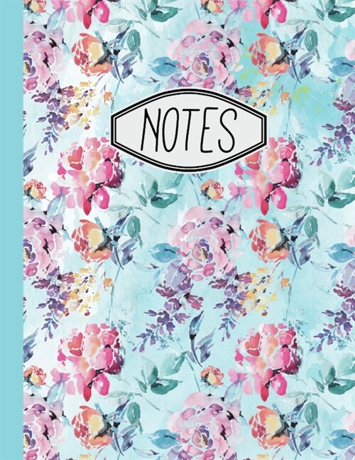 Notes: Powder Blue Floral Notebook 8.5 X 11 110 Pages (Paperback)