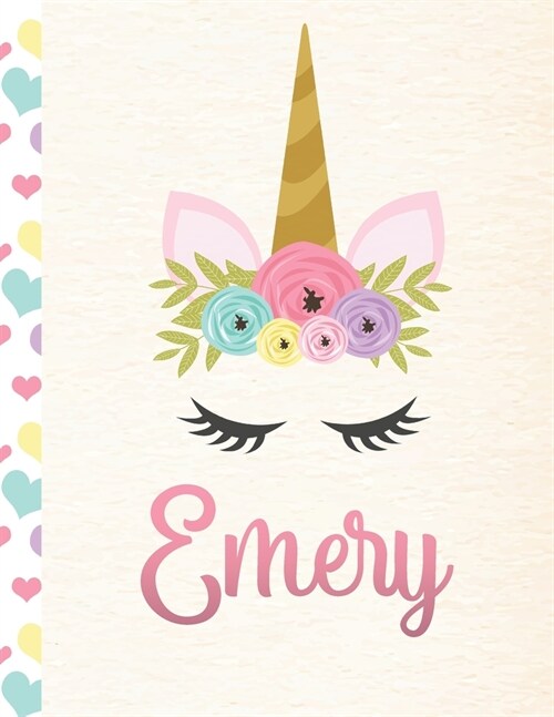 Emery: Personalized Unicorn Primary Story Journal For Girls With Pink Name - Half Ruled Dotted Midline and Blank Picture Spac (Paperback)