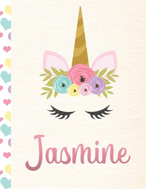 Jasmine: Personalized Unicorn Primary Story Journal For Girls With Pink Name - Half Ruled Dotted Midline and Blank Picture Spac (Paperback)