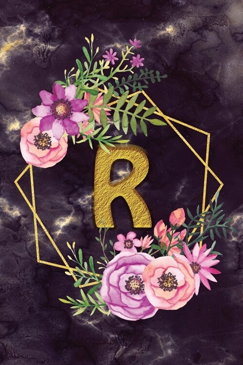 R: Personalized Dot Grid Bullet BUJO Notebook Journal Modern Floral Gold Initial Monogram Letter R - Many Usage Handy Tra (Paperback)