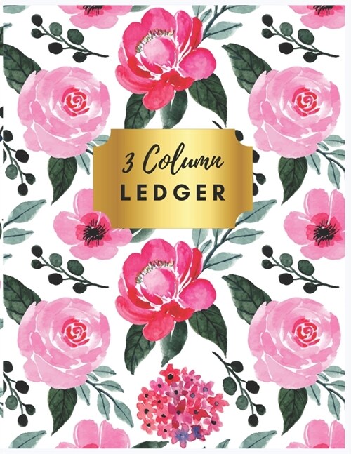 3 Column Ledger: Pretty Pink Floral 3 Column Ledger Book: Accounting Ledger Notebook for Small Business, Bookkeeping Ledger, Account Bo (Paperback)