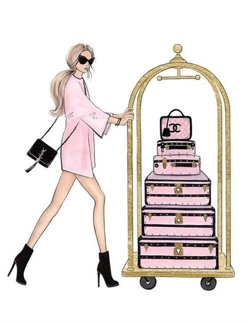 Black Chanel Luggage Ensemble in Pink: Blank Composition Notebook 8.5 X 11, 118 Dot Grid Pages (Paperback)