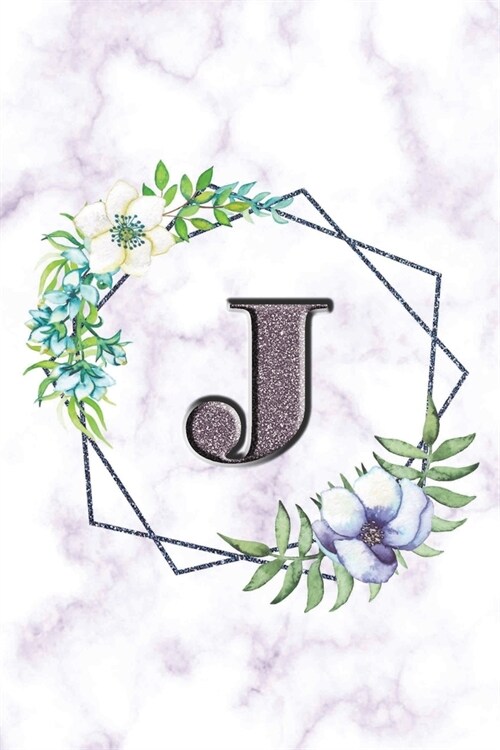 J: Personalized Dot Grid Bullet BUJO Notebook Journal Modern white Marble Floral Silver Initial Monogram Letter J- Many U (Paperback)