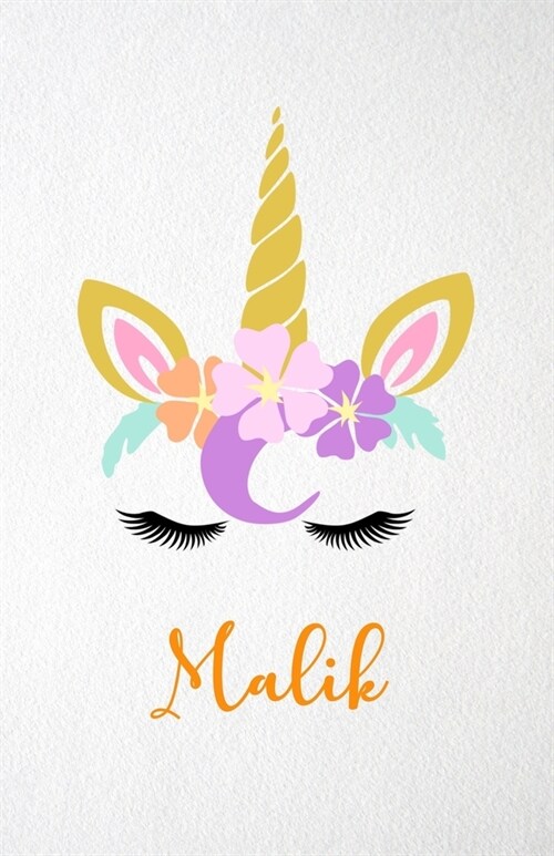 Malik A5 Lined Notebook 110 Pages: Funny Blank Journal For Lovely Magical Unicorn Face Dream Family First Name Middle Last Surname. Unique Student Tea (Paperback)