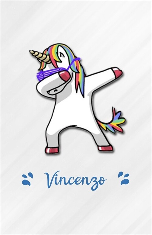 Vincenzo A5 Lined Notebook 110 Pages: Funny Blank Journal For Personalized Dabbing Unicorn Family First Name Middle Last. Unique Student Teacher Scrap (Paperback)