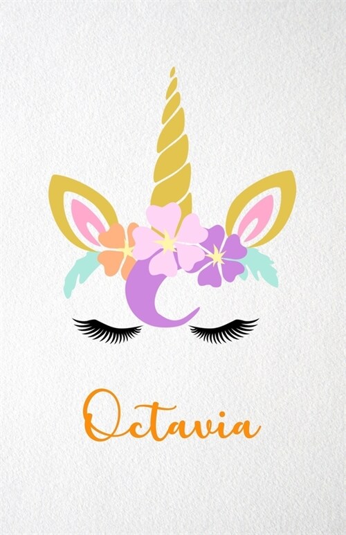 Octavia A5 Lined Notebook 110 Pages: Funny Blank Journal For Lovely Magical Unicorn Face Dream Family First Name Middle Last Surname. Unique Student T (Paperback)