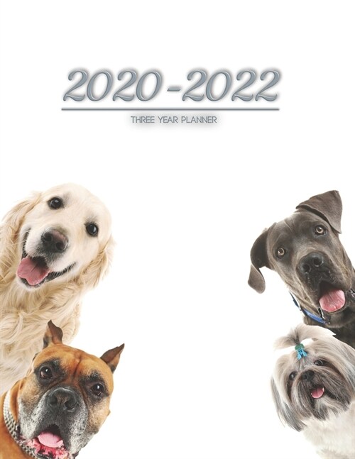 2020-2022 three year planner: Cute dog hide and seek cover design Personal Planners Daily Weekly And Monthly Calendar Schedule agenda Organizer and (Paperback)