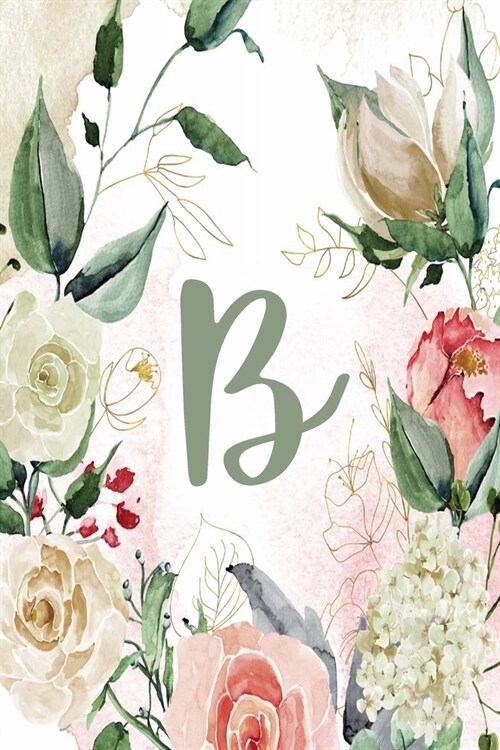 Notebook 6x9 Lined, Letter/Initial B, Green Cream Floral Design (Paperback)