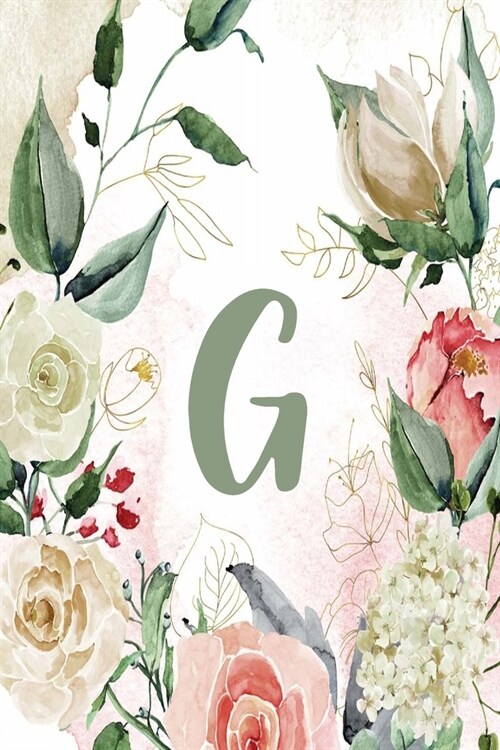 Notebook 6x9 Lined, Letter/Initial G, Green Cream Floral Design (Paperback)