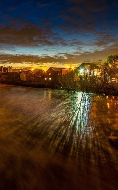 Notebook: River Aire Castleford Blue Water Night Time (Paperback)
