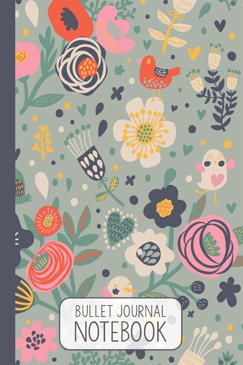 Bullet Journal: Folk Floral Dotted Grid Notebook with 110 Numbered Pages (6x9 inches) (Paperback)