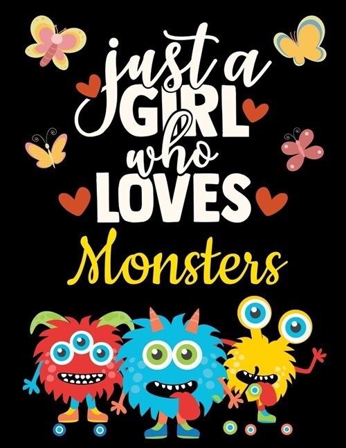 Monster Dot Grid Black Paper Journal: Just a Girl Who Loves Monsters - Cute & Funny Red Green Yellow Black Notebook to Write in - With Dotted Black Pa (Paperback)