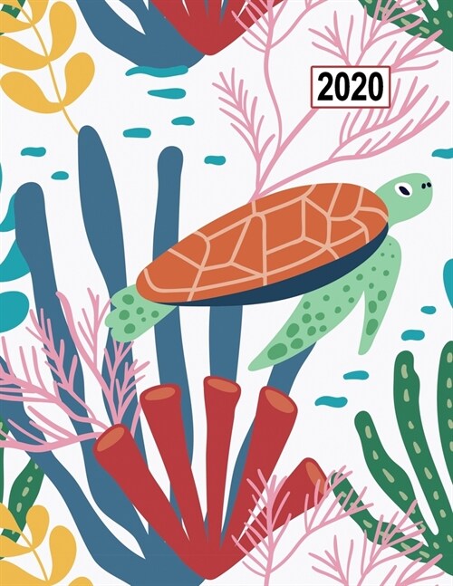 Low Vision Large Print 2020 Daily Planner Day-Month-Year: Calendar with Bold Lines on White Paper for Visually Impaired Whimsical Turtle Cover (Paperback)