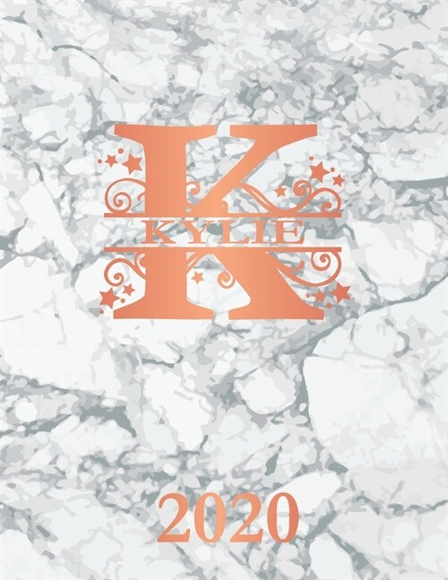 Kylie: 2020. Personalized Name Weekly Planner 2020. Monogram Letter K Notebook Diary. White Marble & Rose Gold Cover. Dateboo (Paperback)