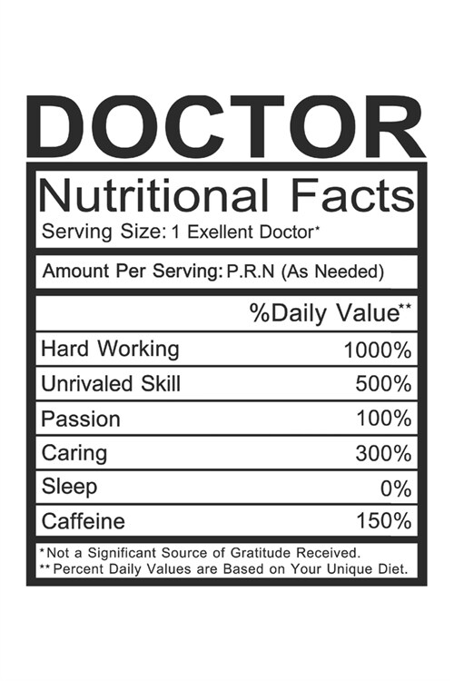 Doctor: Doctor Gift - Funny Notebook Journal Featuring Nutritional Facts About Doctor (Paperback)