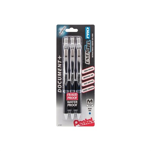 Pentel Energel Pro Retractable Gel Pen, Medium Point, Blue Ink, 3/Pack (Other)