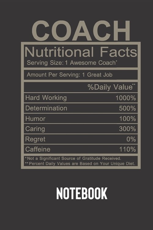 coach nutritional facts: small lined Humor Nutritional Facts Notebook / Travel Journal to write in (6 x 9) 120 pages (Paperback)