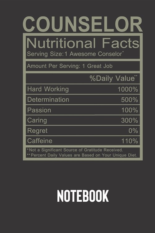 counselor nutritional facts: small lined Humor Nutritional Facts Notebook / Travel Journal to write in (6 x 9) 120 pages (Paperback)