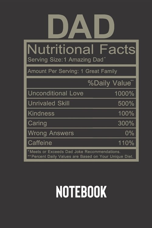 dad nutritional facts: small lined Humor Nutritional Facts Notebook / Travel Journal to write in (6 x 9) 120 pages (Paperback)