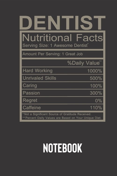 dentist nutritional facts: small lined Humor Nutritional Facts Notebook / Travel Journal to write in (6 x 9) 120 pages (Paperback)