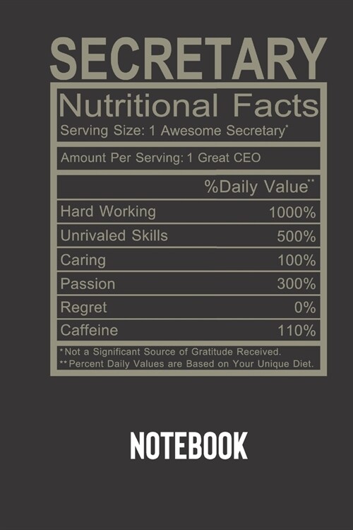 secretary nutritional facts: small lined Humor Nutritional Facts Notebook / Travel Journal to write in (6 x 9) 120 pages (Paperback)