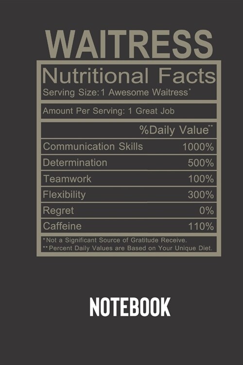 waitress nutritional facts: small lined Humor Nutritional Facts Notebook / Travel Journal to write in (6 x 9) 120 pages (Paperback)