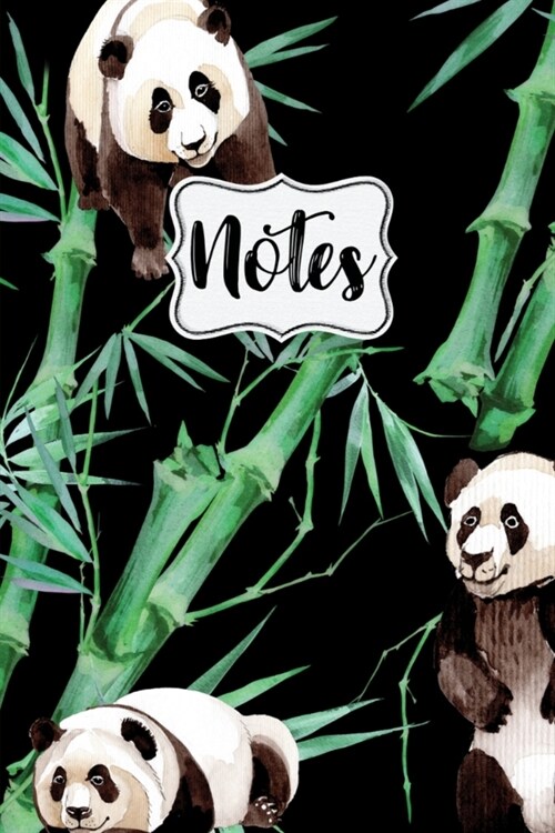 Notes: Watercolor Panda Notebook Black Background 6x9 120 Blank Lined Pages (Paperback)