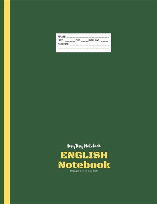 English Notebook - AmyTmy Notebook - 50 pages - 7.44 x 9.69 inch - Matte Cover (Paperback)