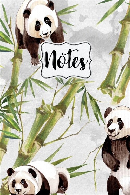 Notes: Watercolor Panda Notebook White Background 6x9 120 Blank Lined Pages (Paperback)