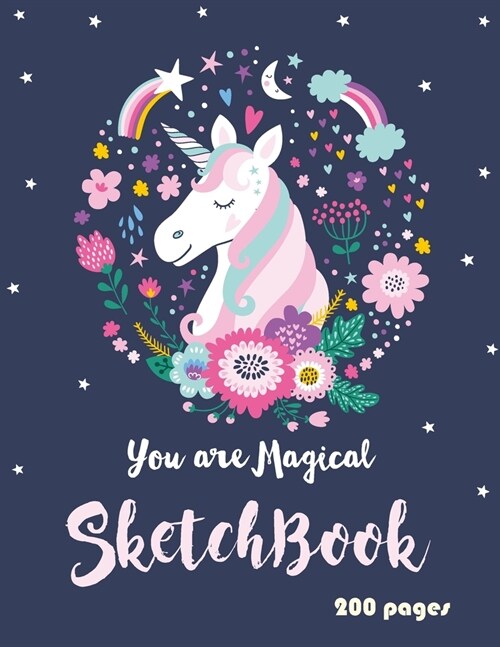 Unicorn Sketchbook 200 pages: Cute Unicorn Kawaii Sketchbook for Girls with 200 Pages of 8.5x11 Blank Paper for Drawing, Doodling or Learning to Dra (Paperback)