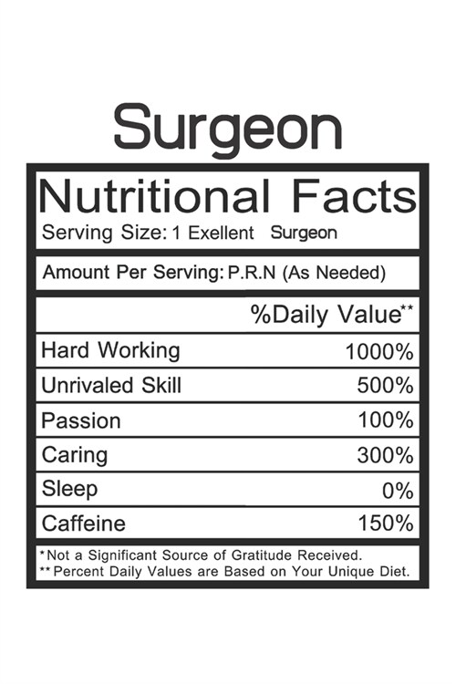 Surgeon: Surgeon Gift - Funny Lined Notebook Journal Featuring Nutritional Facts About Surgeon (Paperback)