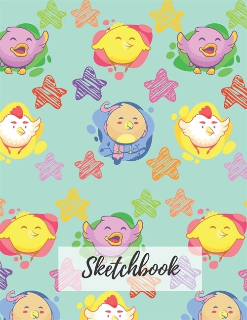 Sketchbook: Blank, Large (110 pages, 8.5 x 11 in) Cartoon Stars and Cure Birds Sketch Book for Drawing or Sketching. Cute Bird Ske (Paperback)