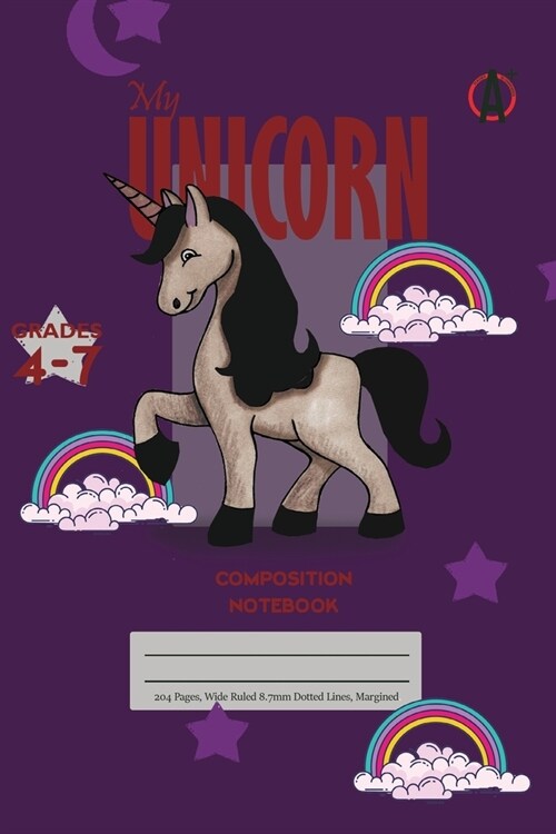 My Unicorn Primary Composition 4-7 Notebook, 102 Sheets, 6 x 9 Inch Purple Cover (Paperback)